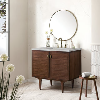 36 Inch Amberly Dual Mount Vanity in Mid-Century Walnut / Victorian Silver Top