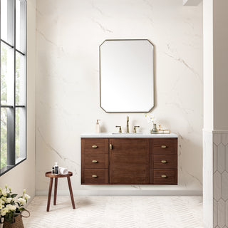 48 Inch Amberly Dual Mount Vanity in Mid-Century Walnut / White Zeus Top