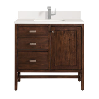 36 Inch Addison Freestanding Vanity in Mid-Century Acacia / White Zeus Top