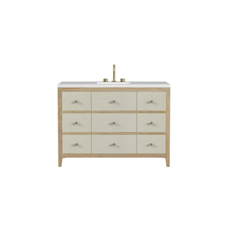 48 Inch Celeste Freestanding Vanity in Sunwashed Oak with Embossed Shagreen Drawer Fronts / White Zeus Top