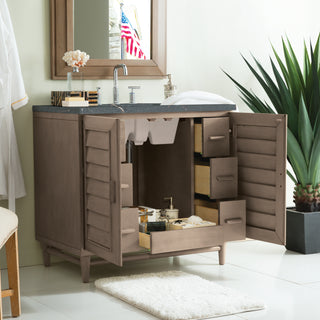 36 Inch Portland Freestanding Vanity in Whitewashed Walnut / Parisien Bleu Top