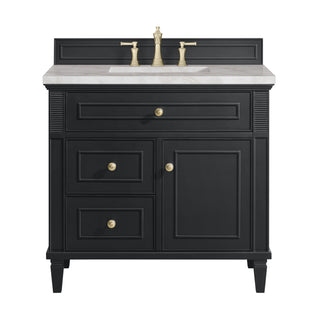 36 Inch Lorelai Freestanding Vanity in Black Onyx / Victorian Silver Top