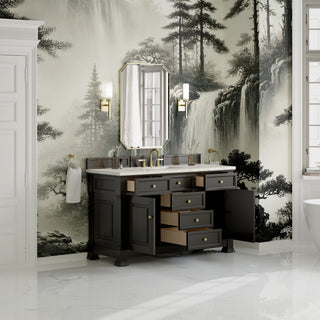 60 Inch Brookfield Freestanding Vanity in Black Onyx / Victorian Silver Top