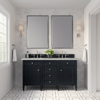 60 Inch Brittany Freestanding Vanity in Black Onyx / Victorian Silver Top
