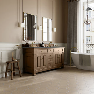 72 Inch Brookfield Freestanding Vanity in Pecan / Parisien Bleu Top