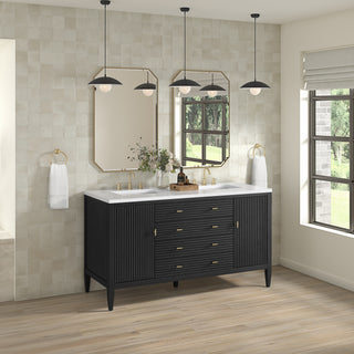 60 Inch Myrrin Freestanding Vanity in Carbon Oak / White Zeus Top
