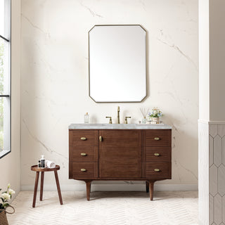 48 Inch Amberly Dual Mount Vanity in Mid-Century Walnut / Victorian Silver Top