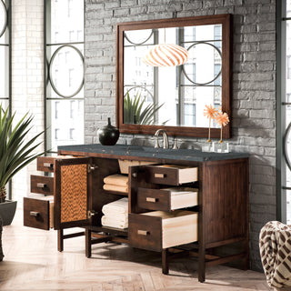 60 Inch Addison Freestanding Vanity in Mid-Century Acacia / Parisien Bleu Top