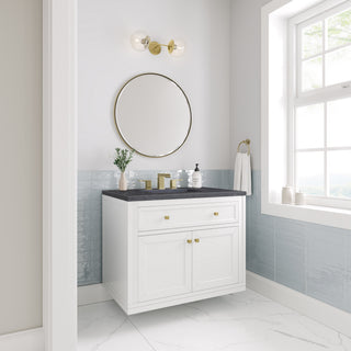 36 Inch Chicago Freestanding Vanity in Glossy White / Charcoal Soapstone Top