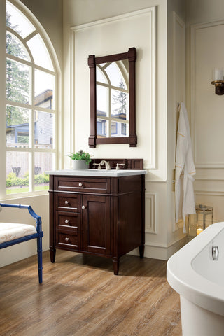30 Inch Brittany Freestanding Vanity in Burnished Mahogany / Ethereal Noctis Top