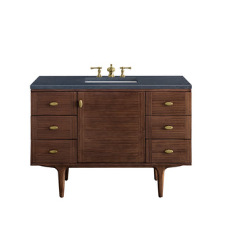 48 Inch Amberly Dual Mount Vanity in Mid-Century Walnut / Charcoal Soapstone Top