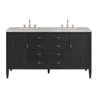 60 Inch Myrrin Freestanding Vanity in Carbon Oak / Eternal Jasmine Pearl Top