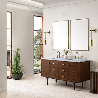 60 Inch Amberly Dual Mount Vanity in Mid-Century Walnut / Carrara White Top