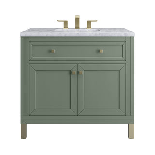 36 Inch Chicago Freestanding Vanity in Smokey Celadon / Carrara White Top