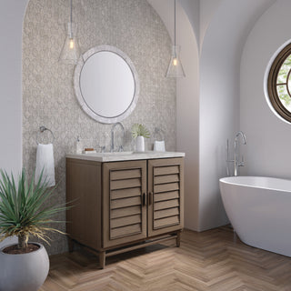 36 Inch Portland Freestanding Vanity in Whitewashed Walnut / Victorian Silver Top