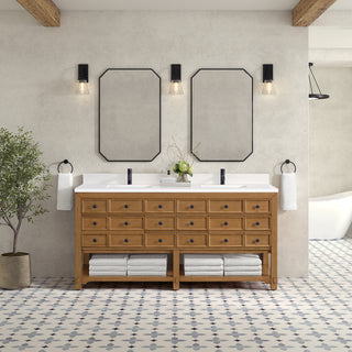 72 Inch Malibu Freestanding Vanity in Amber Birch / White Zeus Top