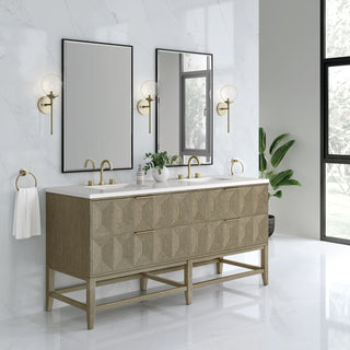 72 Inch Emmeline Freestanding Vanity in Pebble Oak / White Zeus Top