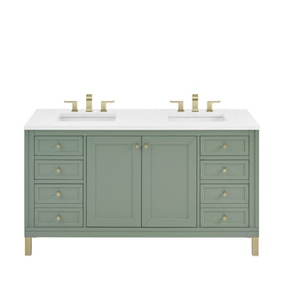 60 Inch Chicago Freestanding Vanity in Smokey Celadon / White Zeus Top