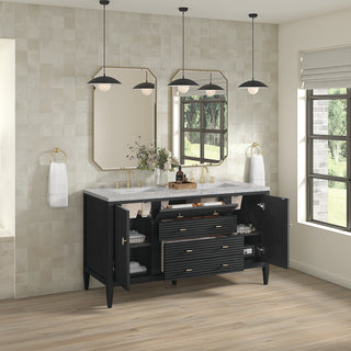 60 Inch Myrrin Freestanding Vanity in Carbon Oak / Eternal Jasmine Pearl Top