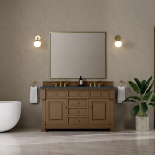 60 Inch Brookfield Freestanding Vanity in Pecan / Charcoal Soapstone Top