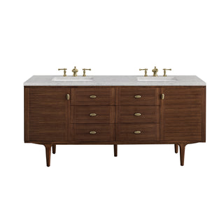 72 Inch Amberly Dual Mount Vanity in Mid-Century Walnut / Eternal Jasmine Pearl Top