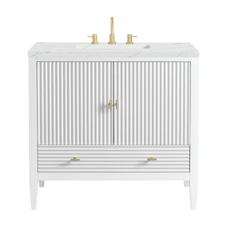 36 Inch Myrrin Freestanding Vanity in Bright White / Ethereal Noctis Top