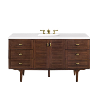 60 Inch Amberly Dual Mount Vanity in Mid-Century Walnut / White Zeus Top