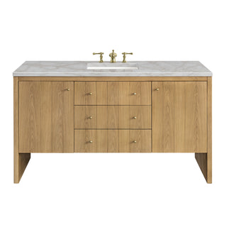 60 Inch Hudson Freestanding Vanity in Light Natural Oak / Victorian Silver Top