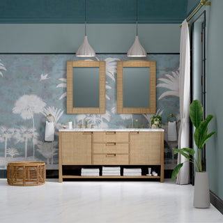 72 Inch Solene Freestanding Vanity in Seaside Oak / Carrara White Top