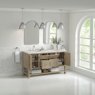 60 Inch Breckenridge Freestanding Vanity in Whitewashed Oak / Victorian Silver Top