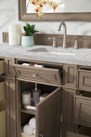 60 Inch Bristol Freestanding Vanity in Whitewashed Walnut / Victorian Silver Top