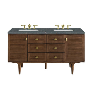 60 Inch Amberly Dual Mount Vanity in Mid-Century Walnut / Parisien Bleu Top