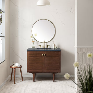 36 Inch Amberly Dual Mount Vanity in Mid-Century Walnut / Charcoal Soapstone Top