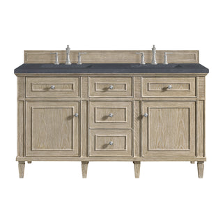 60 Inch Lorelai Freestanding Vanity in Whitewashed Oak / Charcoal Soapstone Top