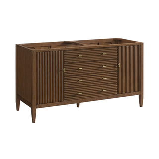 60 Inch Myrrin Freestanding Vanity in Mid-Century Walnut / Victorian Silver Top