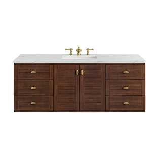 60 Inch Amberly Dual Mount Vanity in Mid-Century Walnut / Ethereal Noctis Top