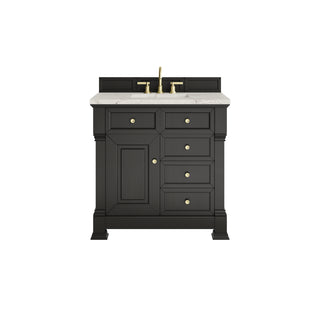 36 Inch Brookfield Freestanding Vanity in Black Onyx / Victorian Silver Top