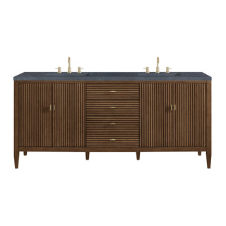 72 Inch Myrrin Freestanding Vanity in Mid-Century Walnut / Charcoal Soapstone Top