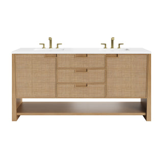 72 Inch Solene Freestanding Vanity in Seaside Oak / White Zeus Top