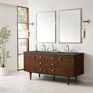 72 Inch Amberly Dual Mount Vanity in Mid-Century Walnut / Parisien Bleu Top