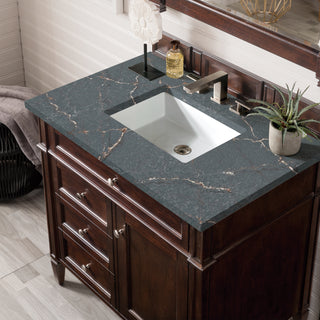 36 Inch Brittany Freestanding Vanity in Burnished Mahogany / Parisien Bleu Top
