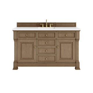 60 Inch Brookfield Freestanding Vanity in Pecan / White Zeus Top
