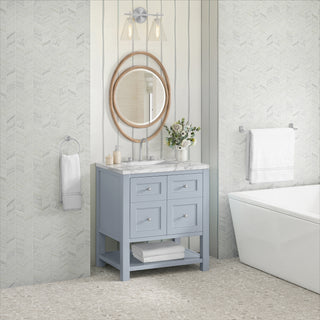 30 Inch Breckenridge Freestanding Vanity in Serenity Blue / Carrara White Top