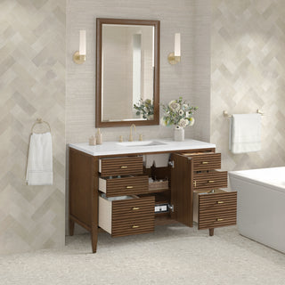 48 Inch Myrrin Freestanding Vanity in Mid-Century Walnut / White Zeus Top