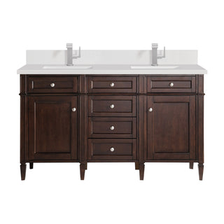 60 Inch Brittany Freestanding Vanity in Burnished Mahogany / White Zeus Top