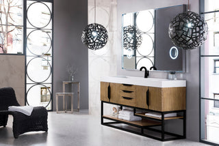 72.375 Inch Columbia Freestanding Vanity in Latte Oak / Glossy White Top