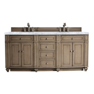72 Inch Bristol Freestanding Vanity in Whitewashed Walnut / Carrara White Top