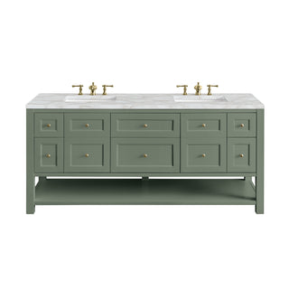 72 Inch Breckenridge Freestanding Vanity in Smokey Celadon / Victorian Silver Top