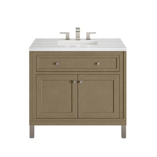 36 Inch Chicago Freestanding Vanity in Walnut Whisper / Arctic Fall Top