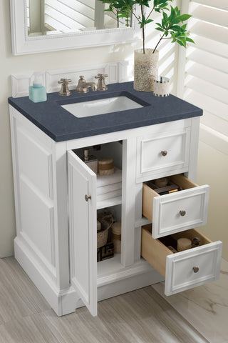 31.25 Inch De Soto Freestanding Vanity in Bright White / Charcoal Soapstone Top